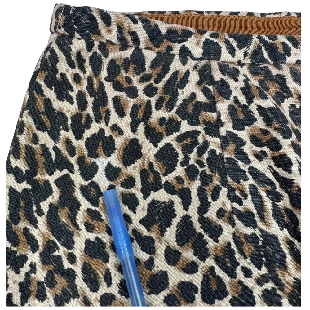 J.Crew Pencil Skirt Women's Animal‎ Leopard Print Slit Zip Size 12 Retro Classic